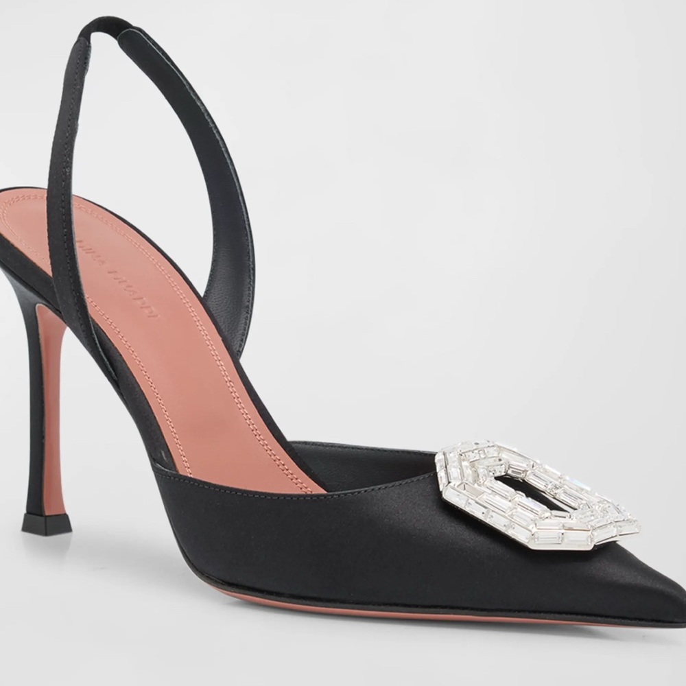 Amina Muaddi Camelia Silk Crystal Halter Pumps